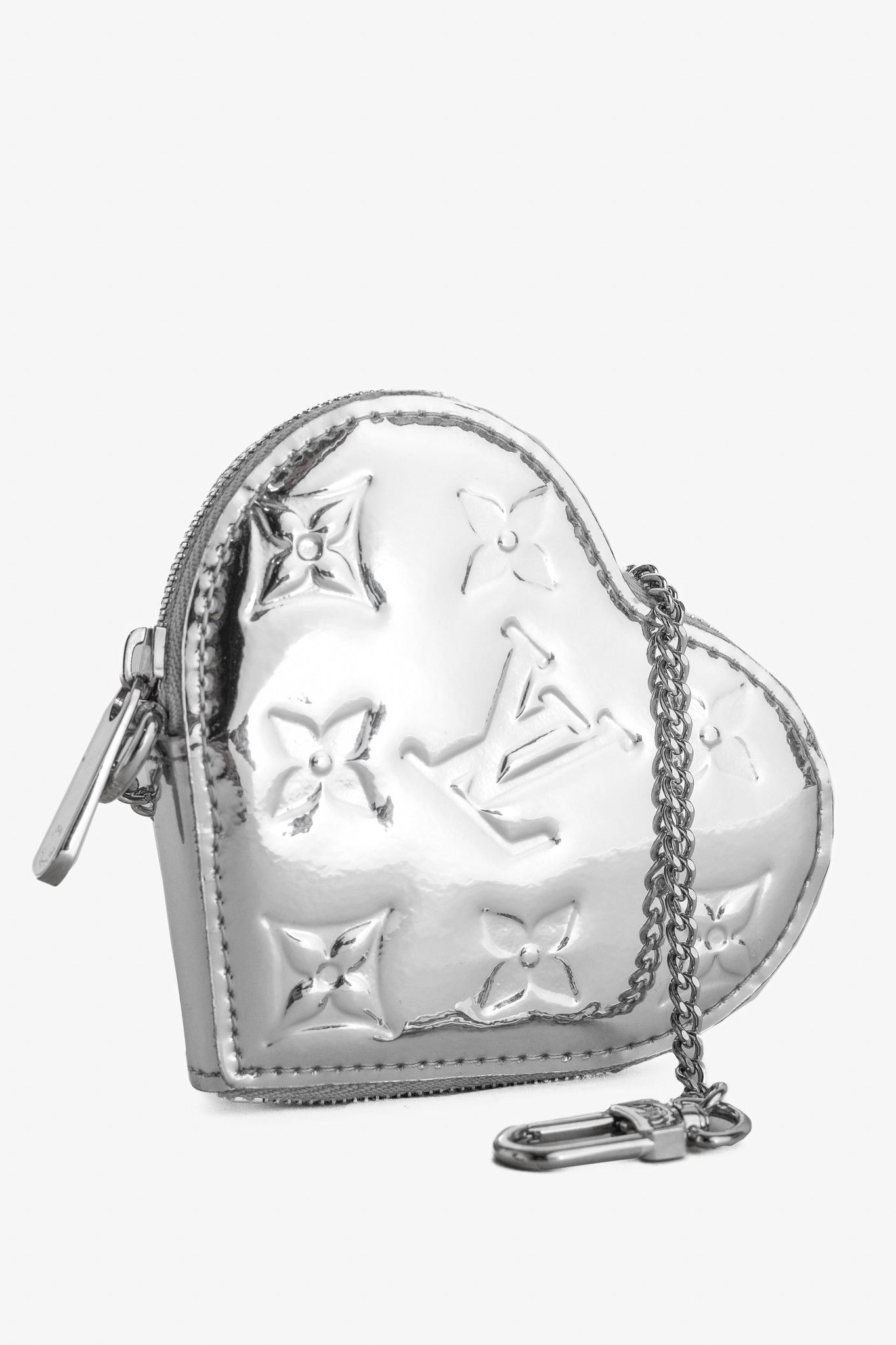 Louis Vuitton Monogram Miroir Heart Coin Purse in Silver, Women's