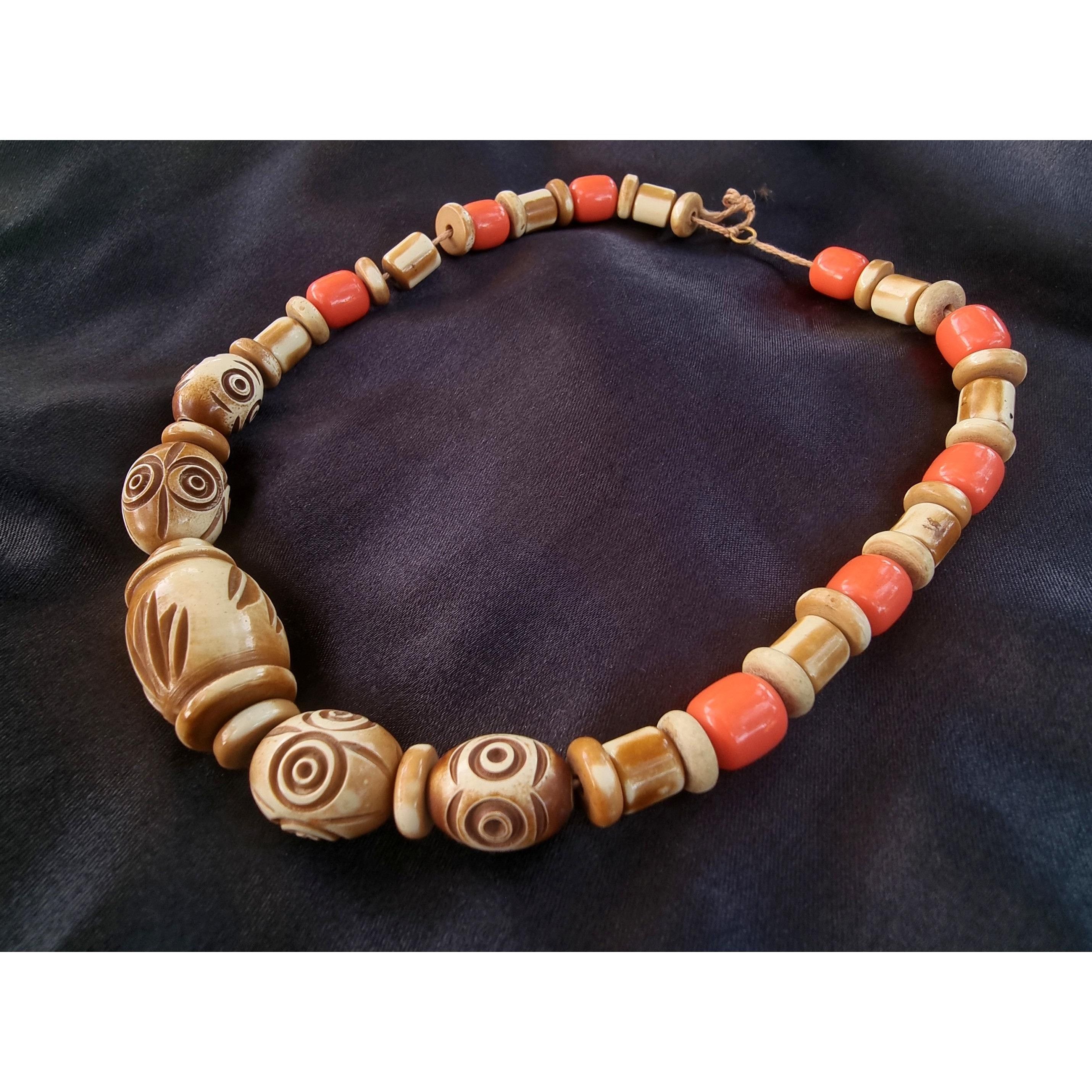 Other Vintage Wooden Celluloid 1980s Art Deco Orange Brown Beaded Size ONE SIZE - 1 Thumbnail
