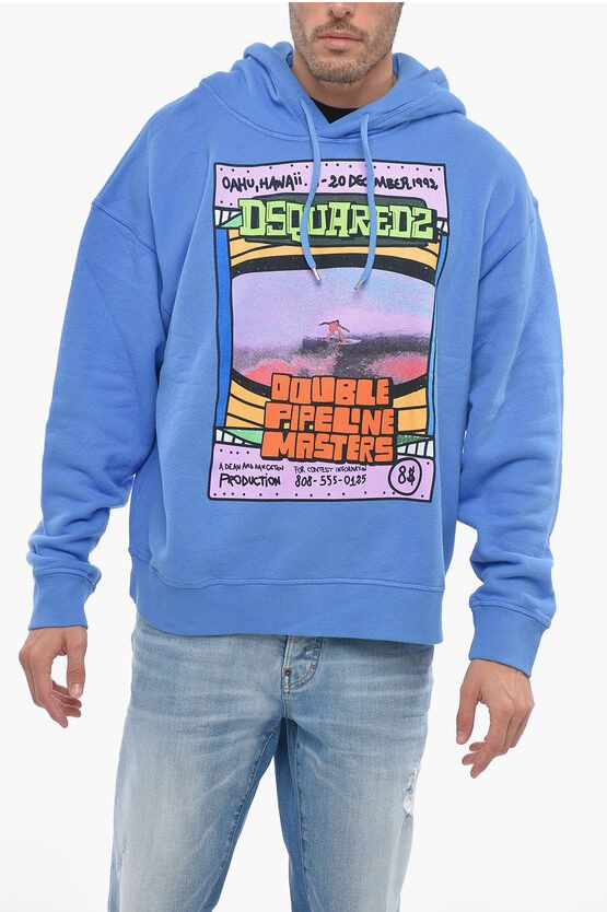 image of Dsquared2 Brushed Cotton Adriana Fit Hoodie in Light Blue, Men's (Size Large)