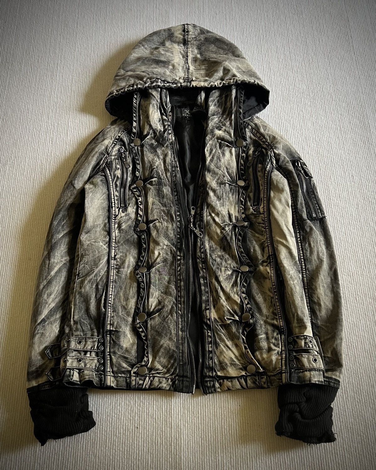 Japanese Brand Xfrm Flame Wash Studded Skeleton Panel Hooded Jacket 2000s Size US M / EU 48-50 / 2 - 8 Thumbnail