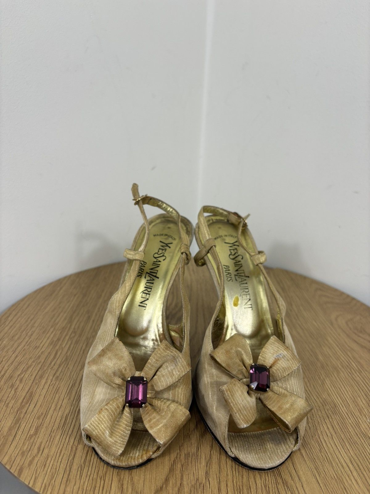 Vintage Yves Saint Laurent Vintage Gold Silk Satin Slingback Heels Size US 7.5 / IT 37.5 - 6 Thumbnail