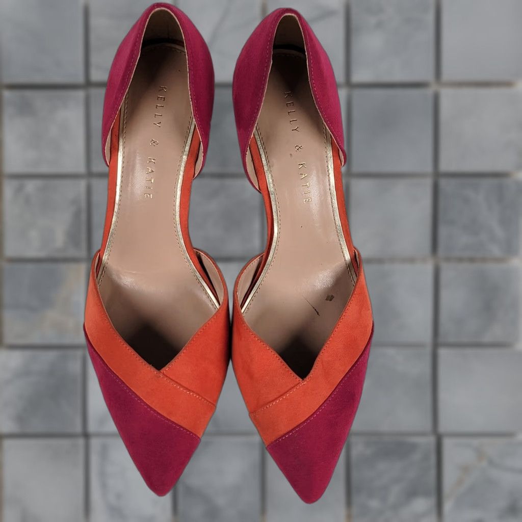 Vintage Kelly And Katie Suede 9.5 M 2 Tone Textile Heels Pump Womens Shoes Fuschia Orange Stiletto Pointed Toe Slip On Size US 10 / IT 40 - 1 Thumbnail