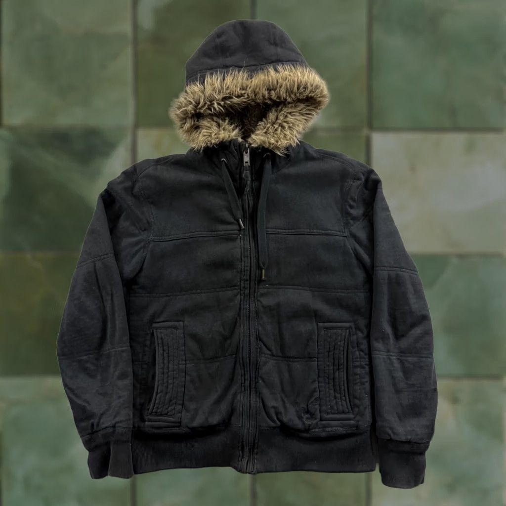American Eagle Outfitters VINTAGE American Eagle Jacket Men’s M Black Hooded Bomber Zippered Mid-Length Wool? No, Cotton Exterior Size US M / EU 48-50 / 2 - 1 Thumbnail
