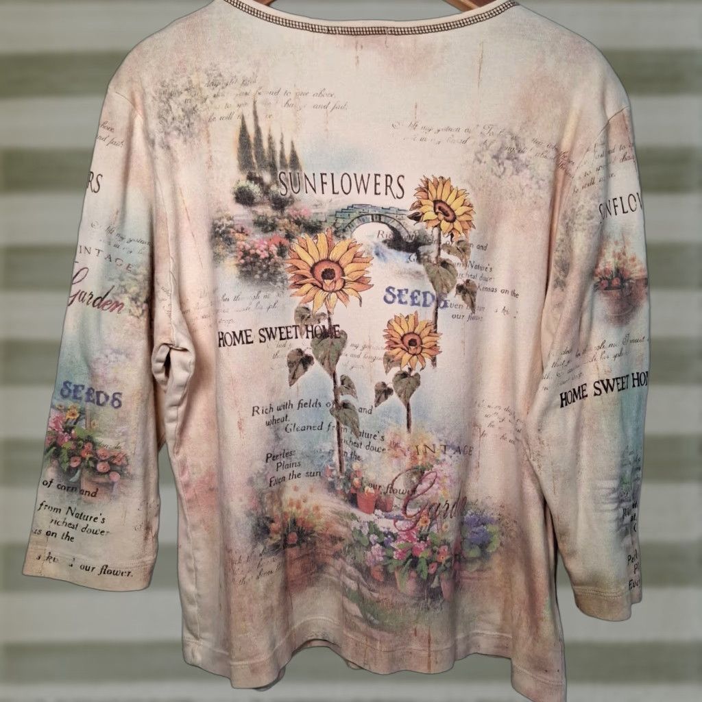 Vintage VINTAGE Studio Gem Sunflower Shirt XXL Womens 3/4 Sleeve Floral Knit Top Beig e Studded Cottagecore Y2K Garden Flower Holiday Casual Size XXL / US 16-18 / IT 52-54 - 1 Thumbnail