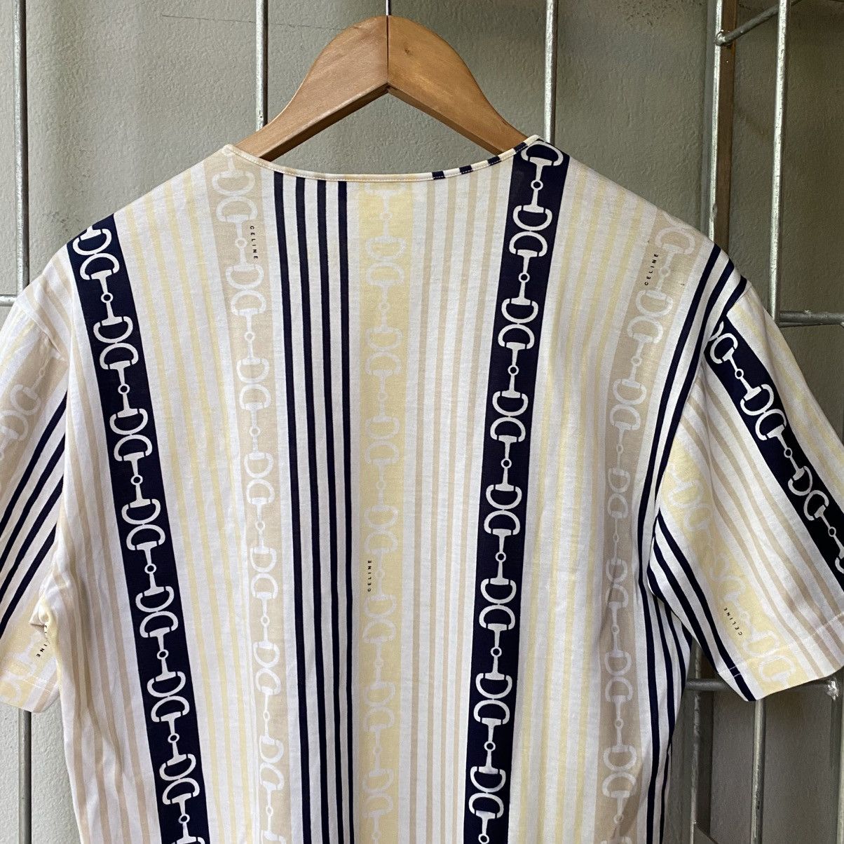 Celine CELINE Beige & Navy Chain Stripe Tee Size XS / US 0-2 / IT 36-38 - 14 Thumbnail