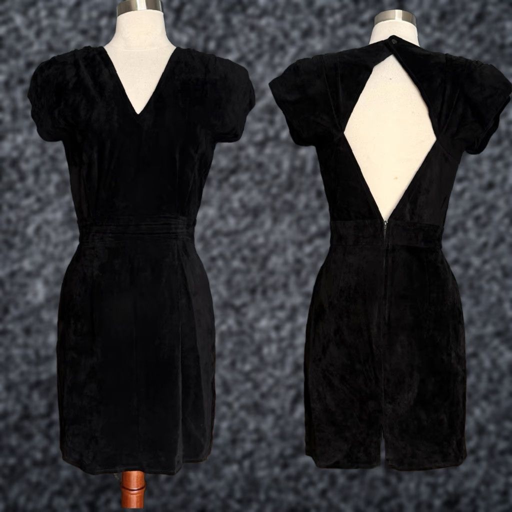 Vintage VINTAGE Bin-Bin Black Suede Leather Sheath Dress XS Open Back Cut-out 1980s Party Womens Size XS / US 0-2 / IT 36-38 - 1 Thumbnail