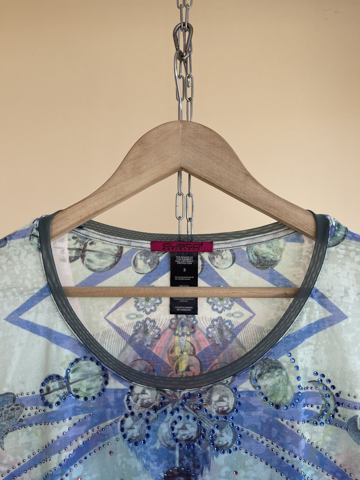 Custo Barcelona Octopus Abstract Print Viscose Mesh Long Sleeve Top T-Shirt Size M / US 6-8 / IT 42-44 - 3 Thumbnail