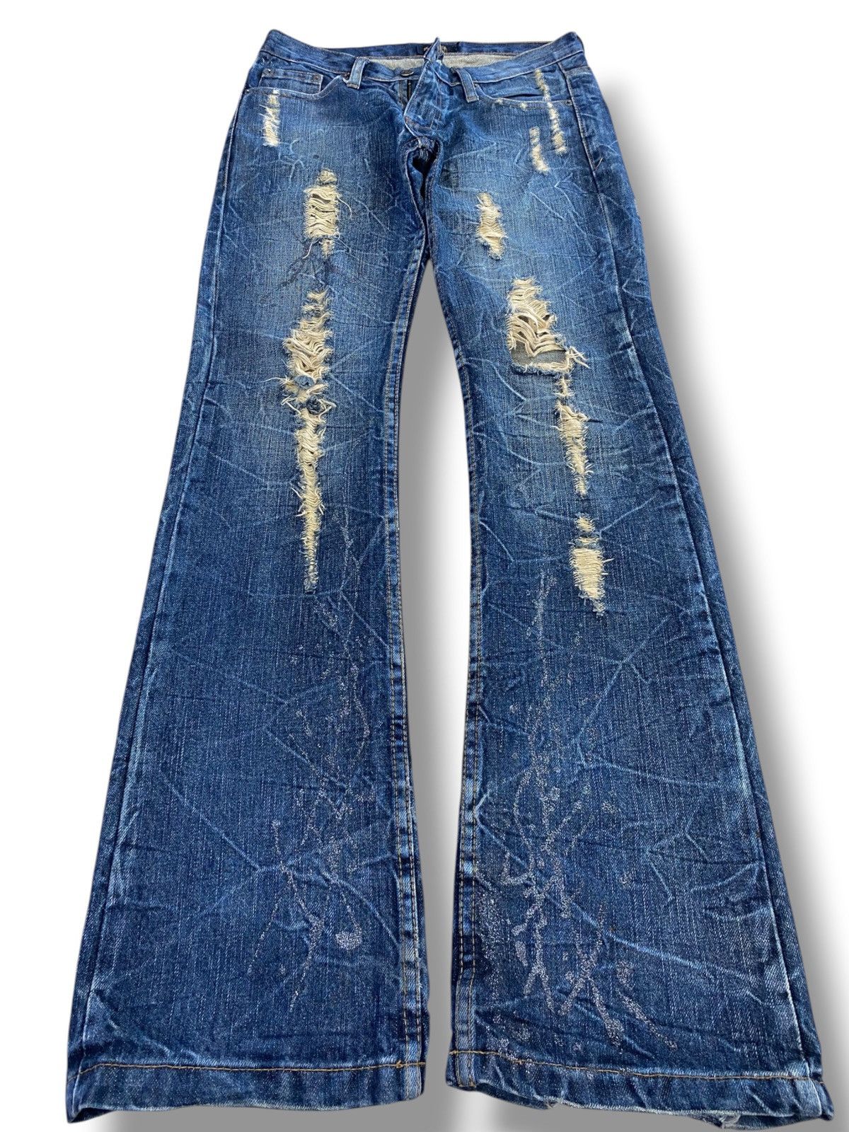 Japanese Brand Vintage Kui Brand Cracked Distressed Style Flare Jeans Size US 30 / EU 46 - 1 Thumbnail