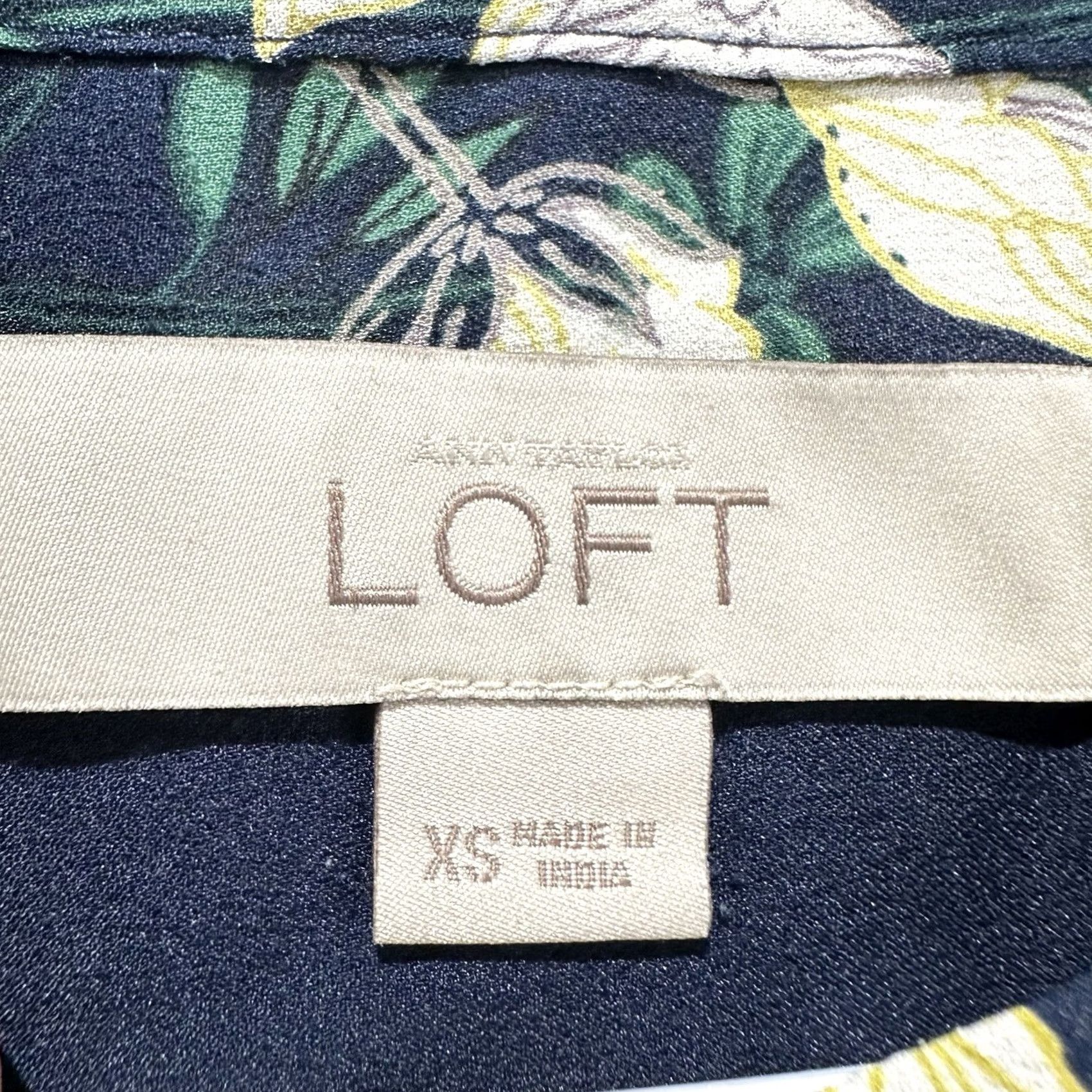 Loft LOFT Dress Womens XS Navy Blue Floral Print Midi Button Front Long Sleeve Belted Size XS / US 0-2 / IT 36-38 - 3 Thumbnail
