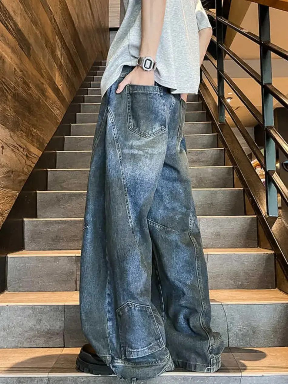 Japanese Brand Retro washed straight leg distressed jeans Size US 32 / EU 48 - 4 Thumbnail