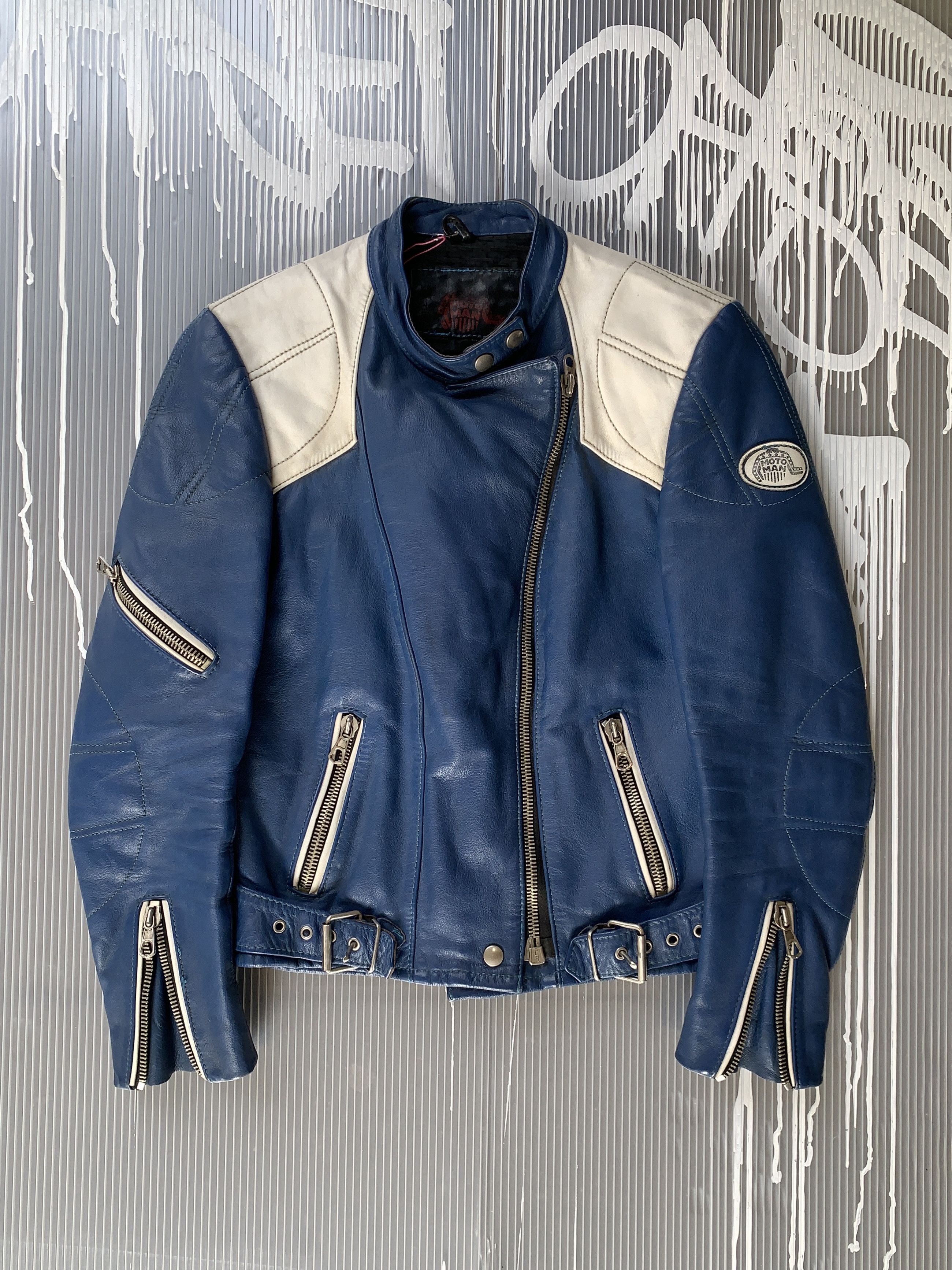 Genuine Leather Monte Carlo blue leather racer jacket - L Size L / US 10 / IT 46 - 1 Thumbnail