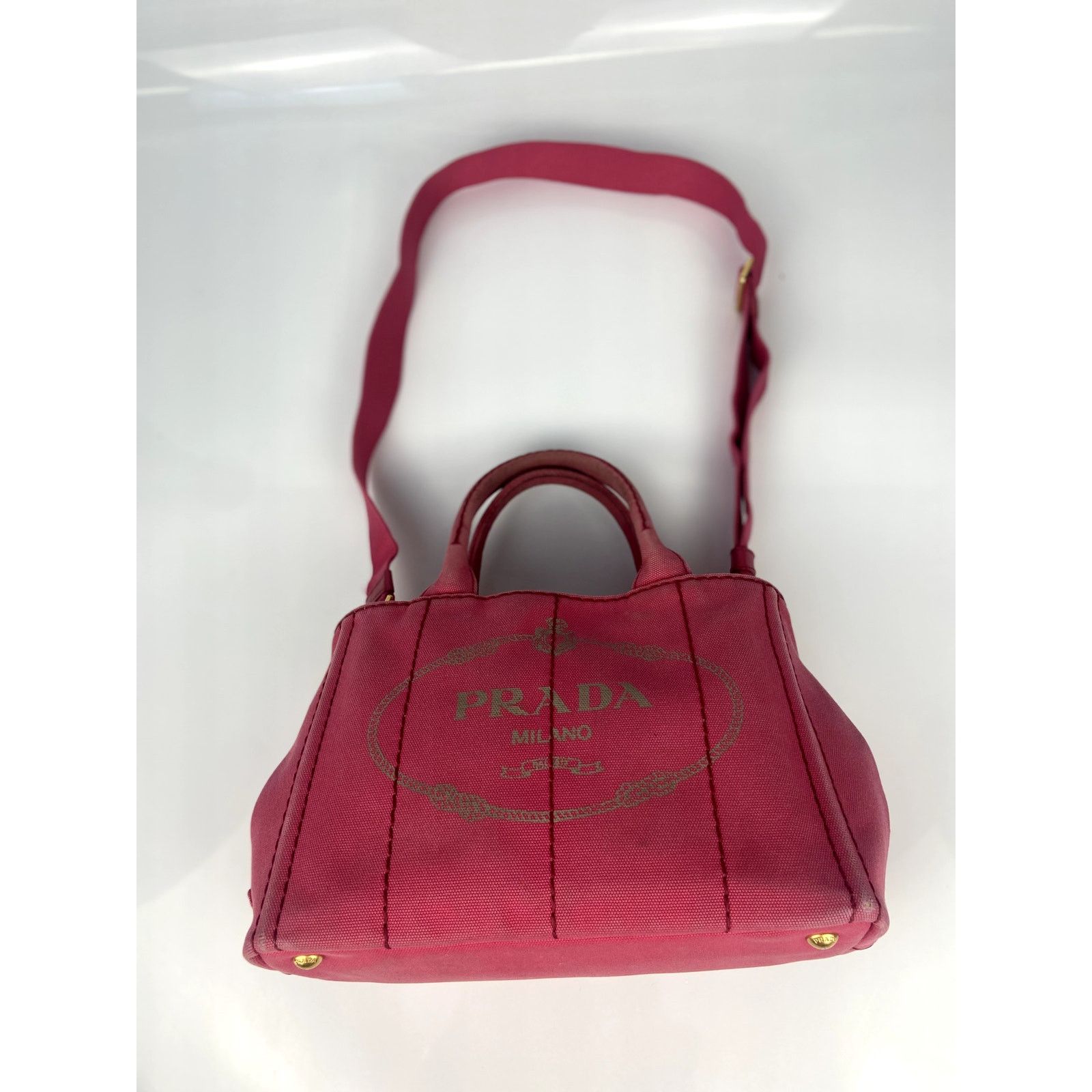 Prada Prada Pink Canapa Canvas Logo Print Tote Size ONE SIZE - 5 Thumbnail