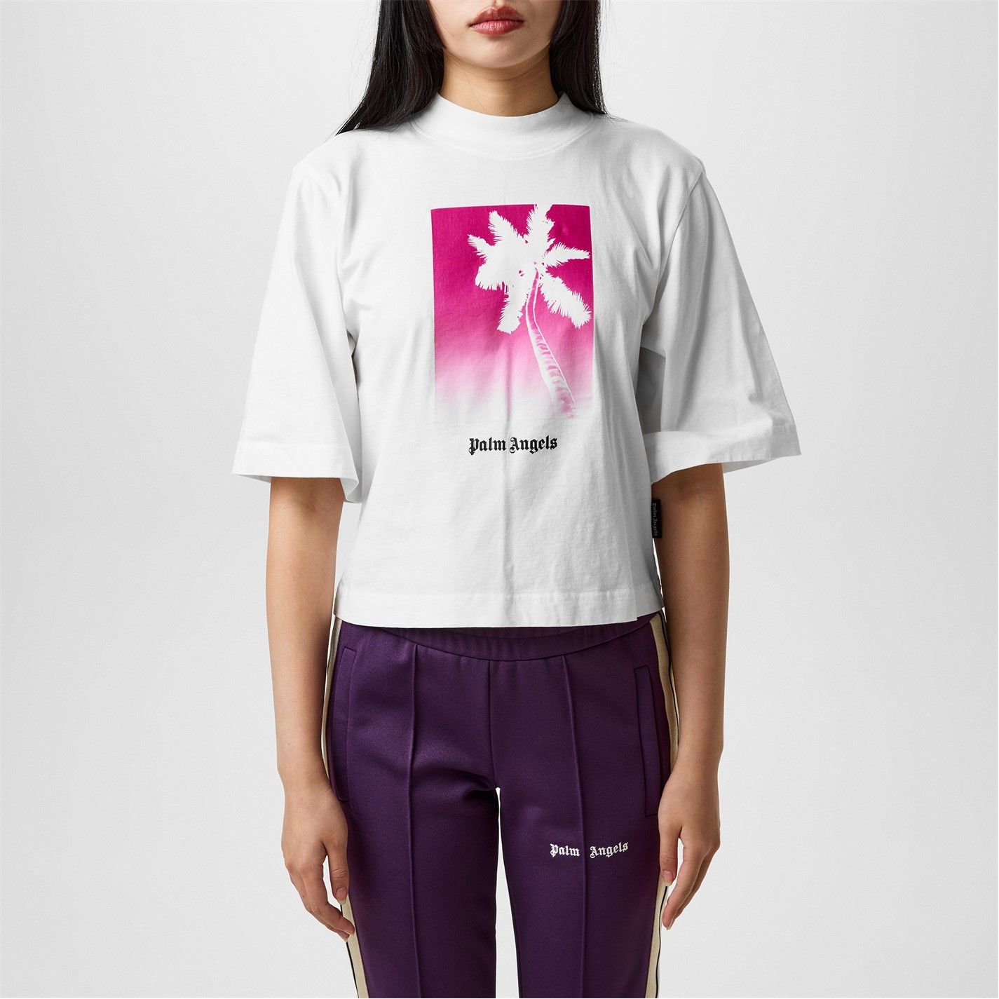 Palm Angels o1g2r1mq0325 Crop T-Shirt in White & Pink Size XS / US 0-2 / IT 36-38 - 3 Thumbnail