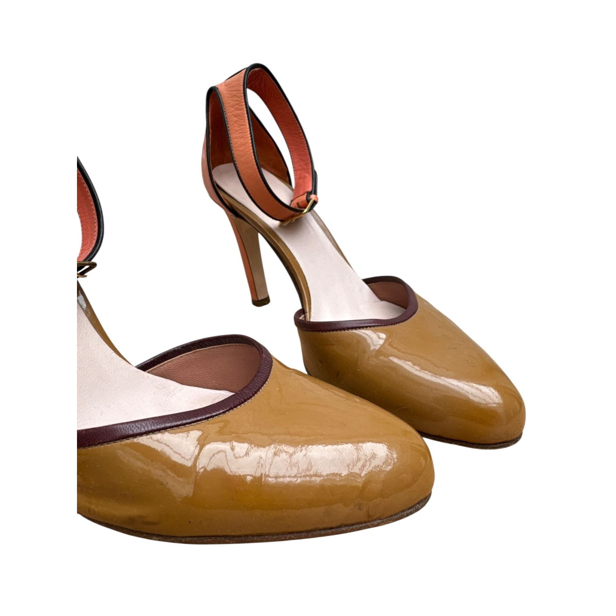 Miu Miu Brown / Pink Patent Leather Ankle Strap Heels Size US 9 / IT 39 - 2 Thumbnail