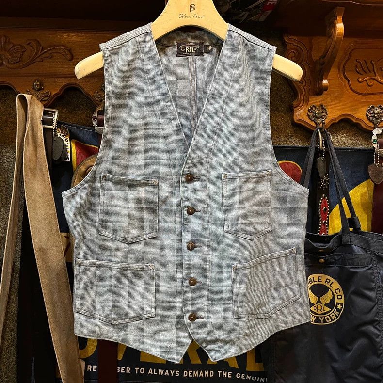 RRL Ralph Lauren Blue dyed Thousand Bird Grid vest