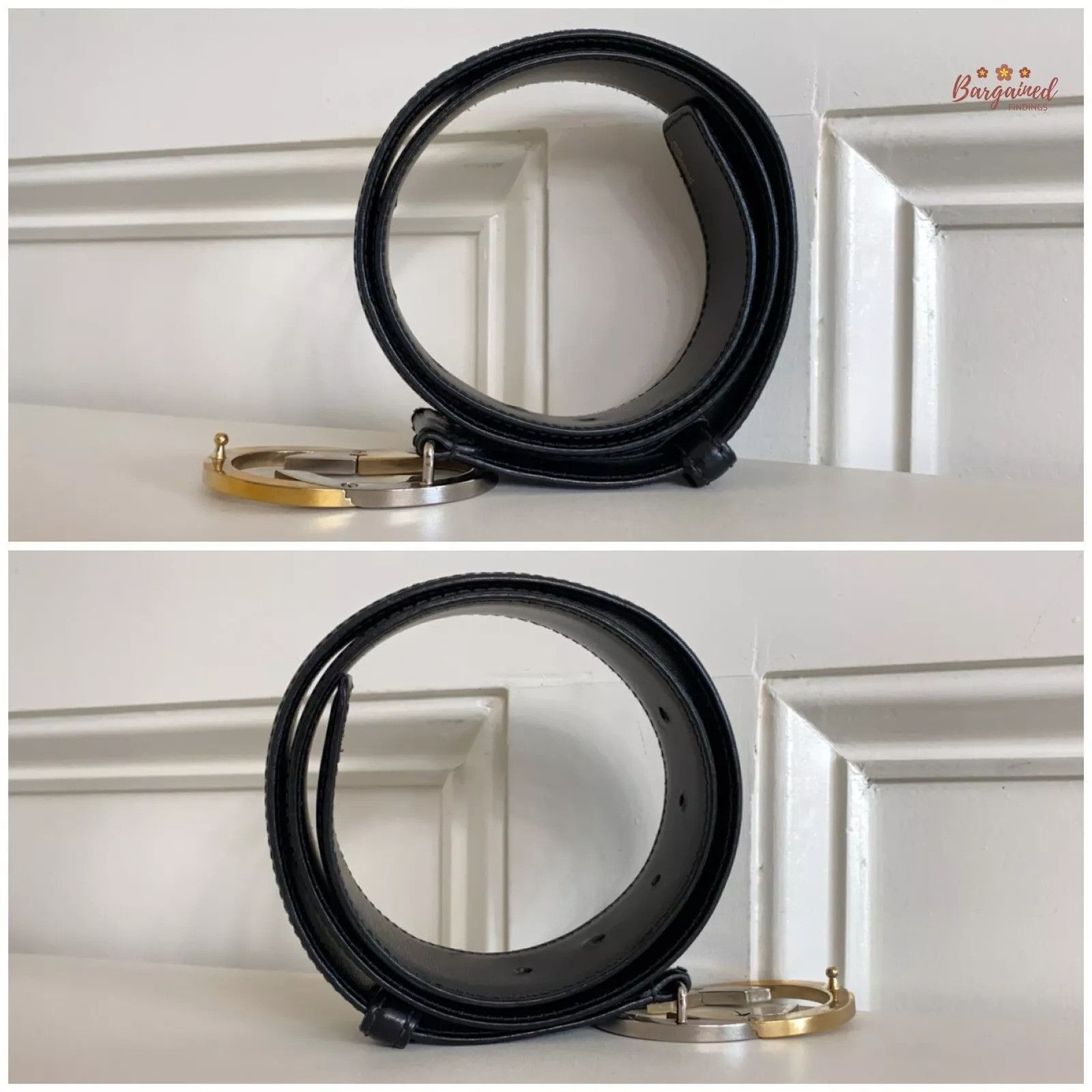 Gucci Gucci Black Leather Gold/Silver Interlocking G Buckle Belt Size 28 - 4 Thumbnail