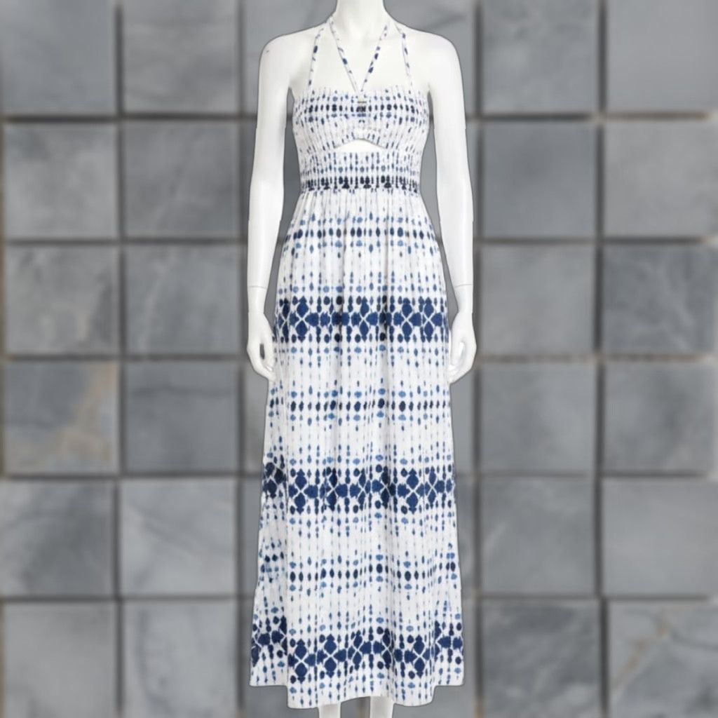 Vintage VINTAGE Universal Thread Women Maxi Dress M White Blue Smocked Boho 100% Cotton Ladies Dress Bohemian Beachy Festival Size M / US 6-8 / IT 42-44 - 1 Thumbnail