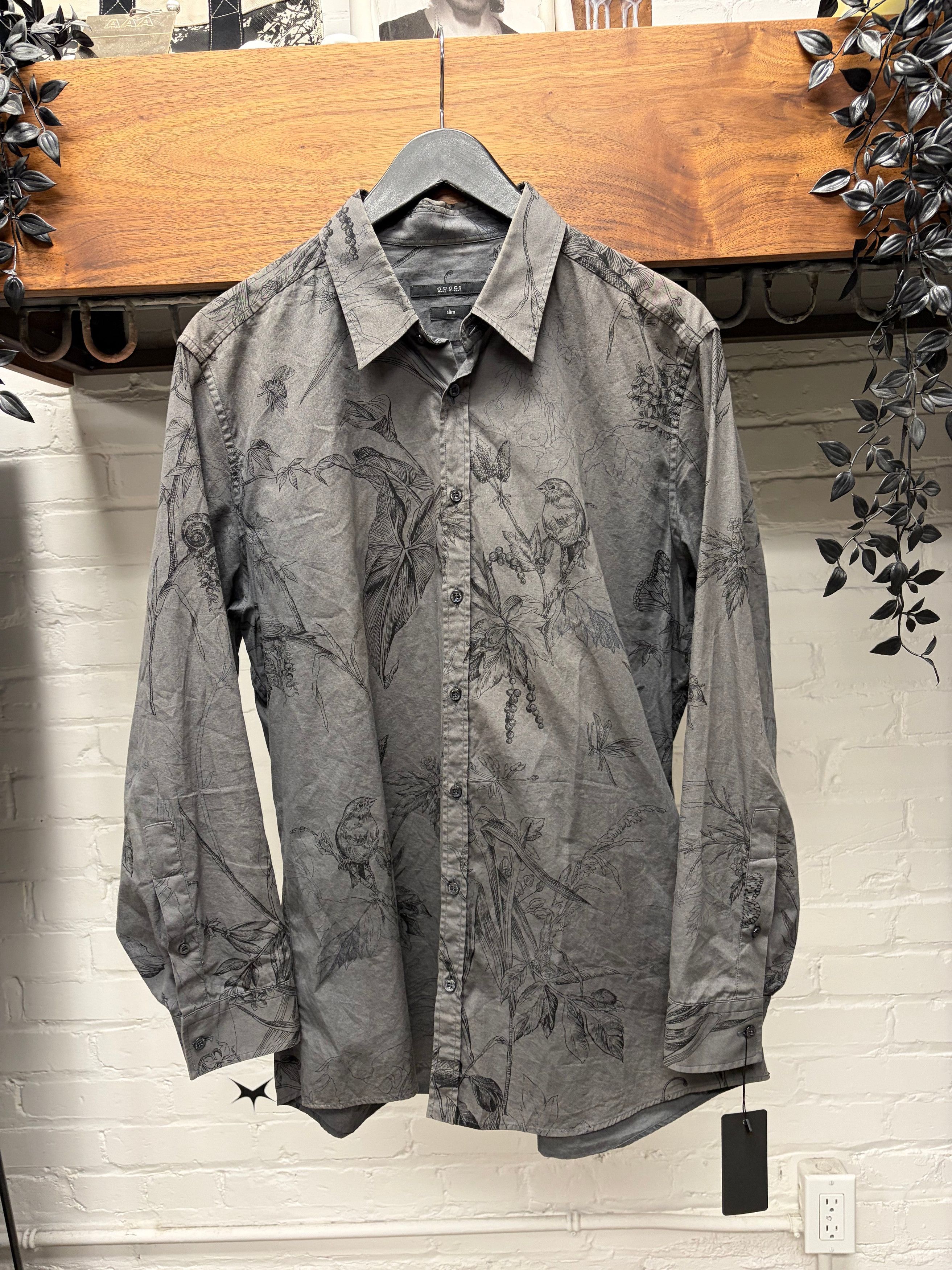 Gucci Vintage Gucci ‘Botanical’ Patterned Mute Grey/Purple Button Up Shirt Size US M / EU 48-50 / 2 - 1 Thumbnail