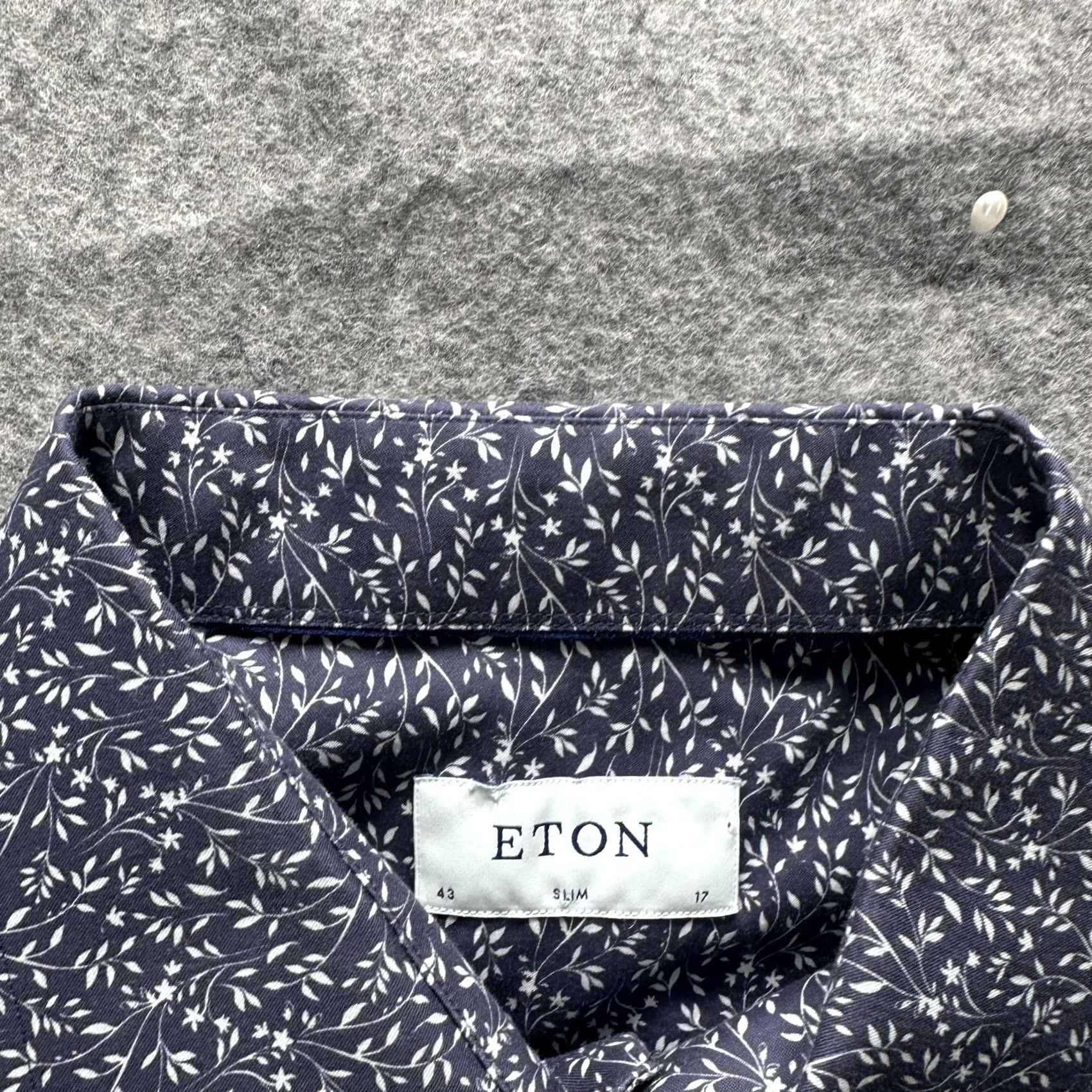 Eton VINTAGE: No — Eton Dress Shirt Mens 17 43 Blue Floral Slim Fit Long Sleeve Spread Cotton Shirt Mens 17 Slim Blue Floral Cotton Woven Business Size 46R - 3 Thumbnail