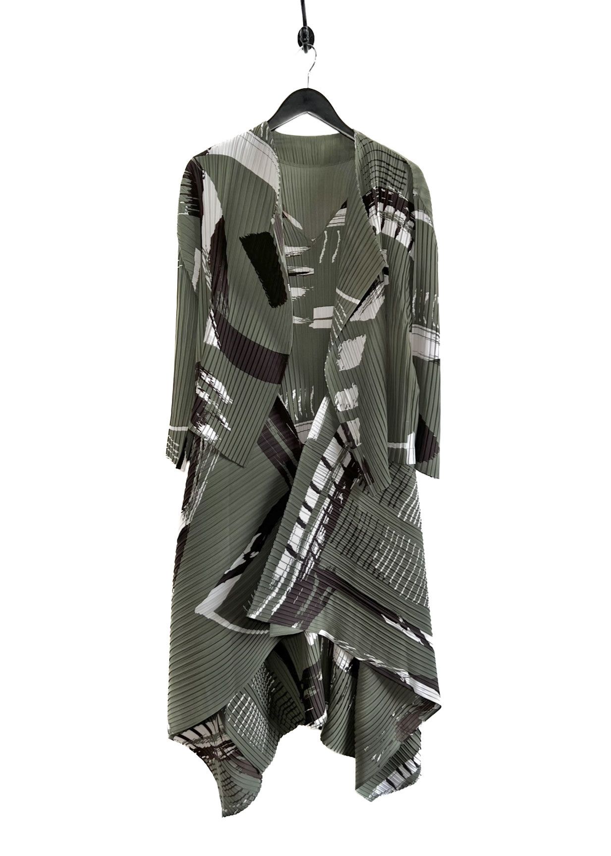 Issey Miyake RC Doro Khaki Green Printed Pleated Dress