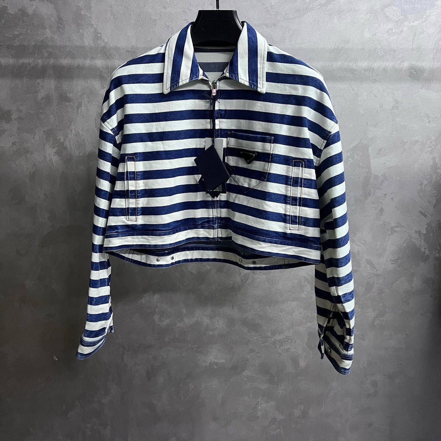 Prada Prada Denim Striped Blue Jacket us_2 Women Size XS / US 0-2 / IT 36-38 - 1 Thumbnail