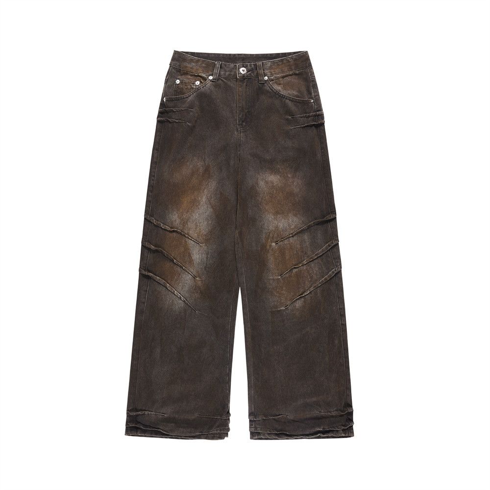 image of Distressed Denim x Jean Brown Rusty Pleated Baggy Jeans, Men's (Size 34)