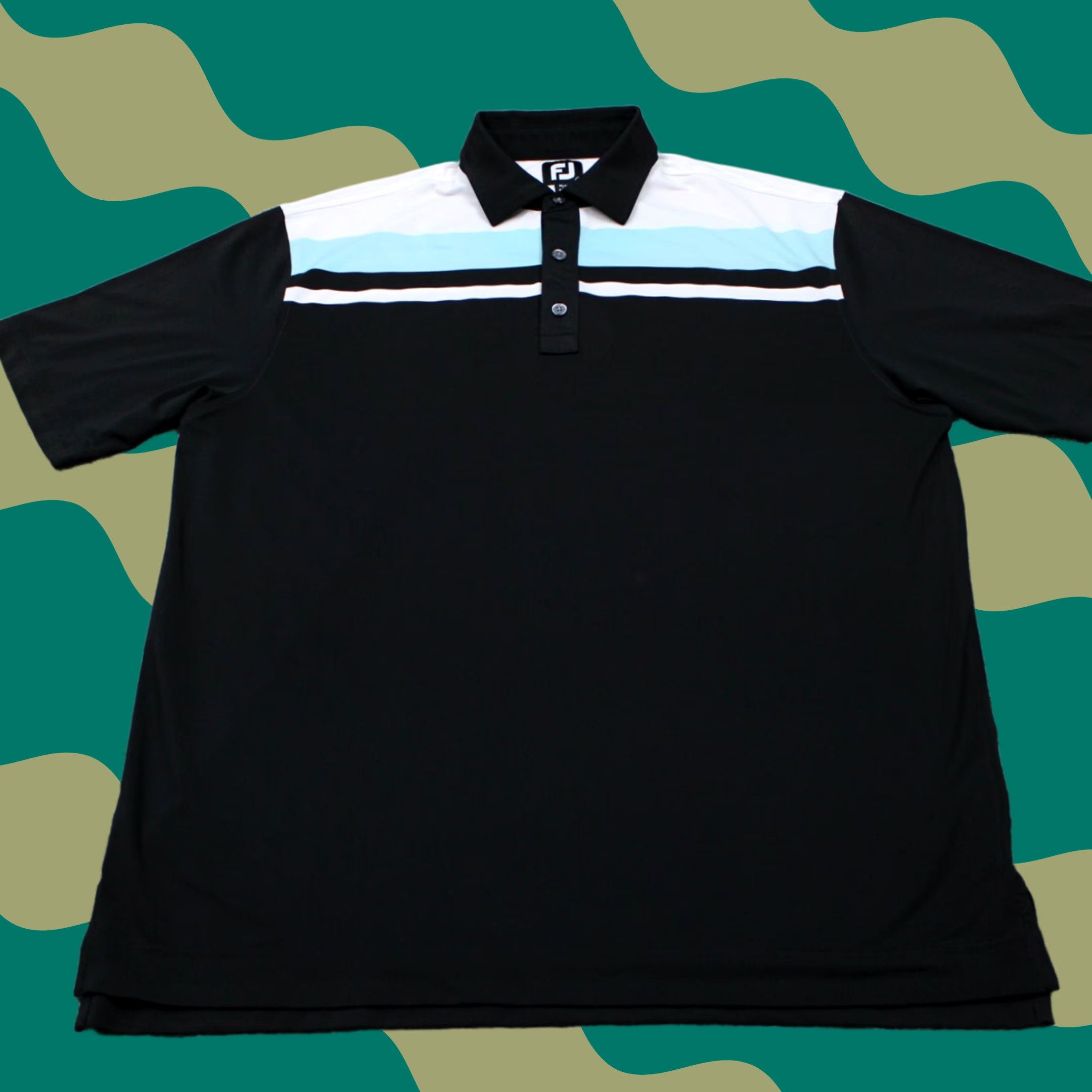 Footjoy FootJoy Polo Shirt Mens Large Black/Blue/White Polyester Stretch S/S Golf Size US L / EU 52-54 / 3 - 1 Thumbnail