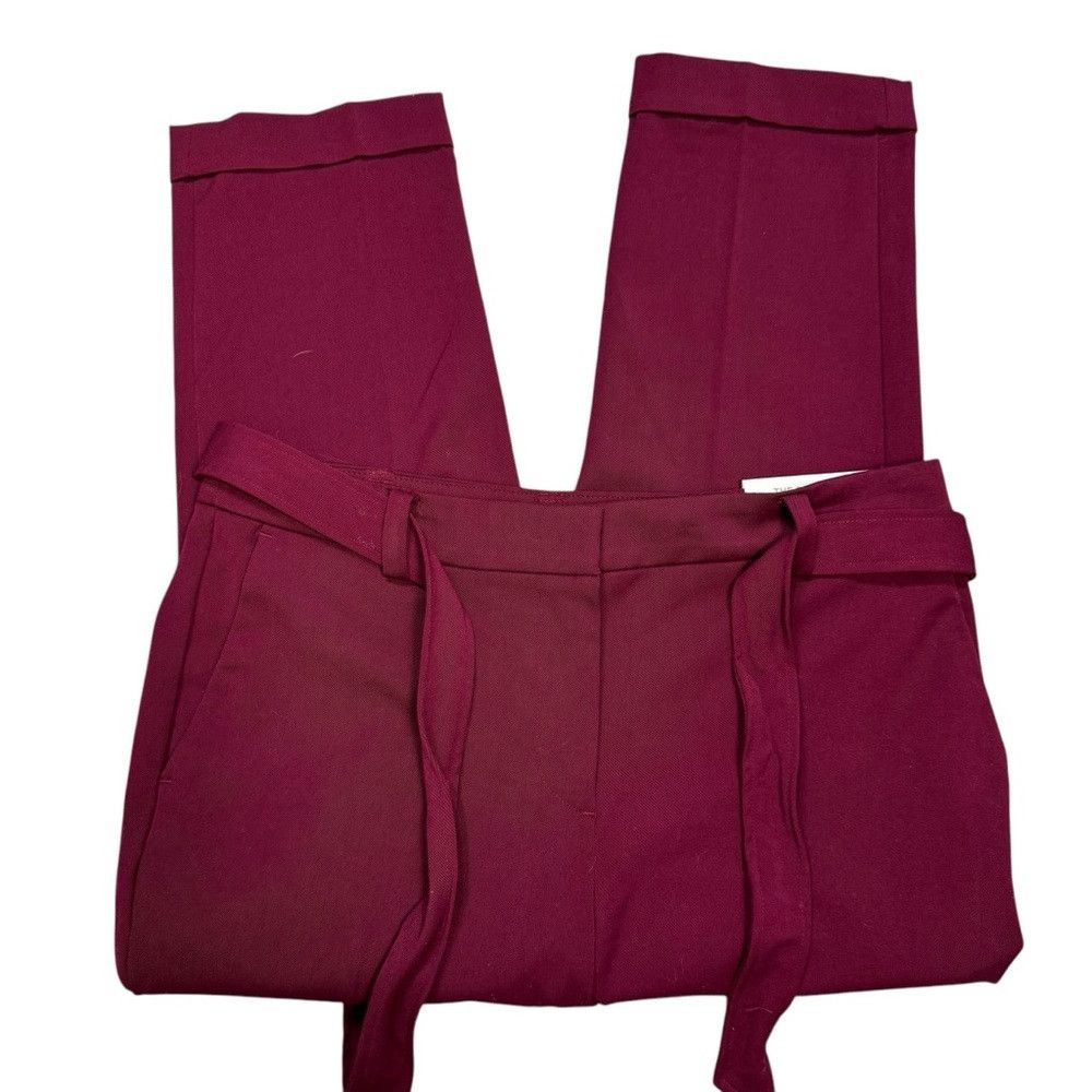 Loft NWT New $90 LOFT Devin Tie Waist Slim Maroon Pants Size 12 Size 34" / US 12 / IT 48 - 3 Thumbnail