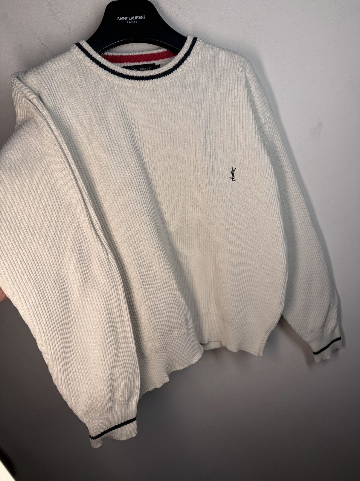 Yves Saint Laurent 90s YSL Sweater Knit White Yves Saint Laurent Vintage Size US S / EU 44-46 / 1 - 9 Thumbnail