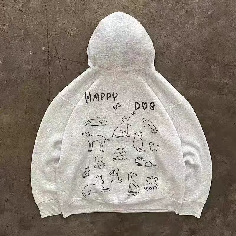 Japanese Brand × Vintage Grey street retro puppy pattern hoodie y2k Size US L / EU 52-54 / 3 - 1 Thumbnail