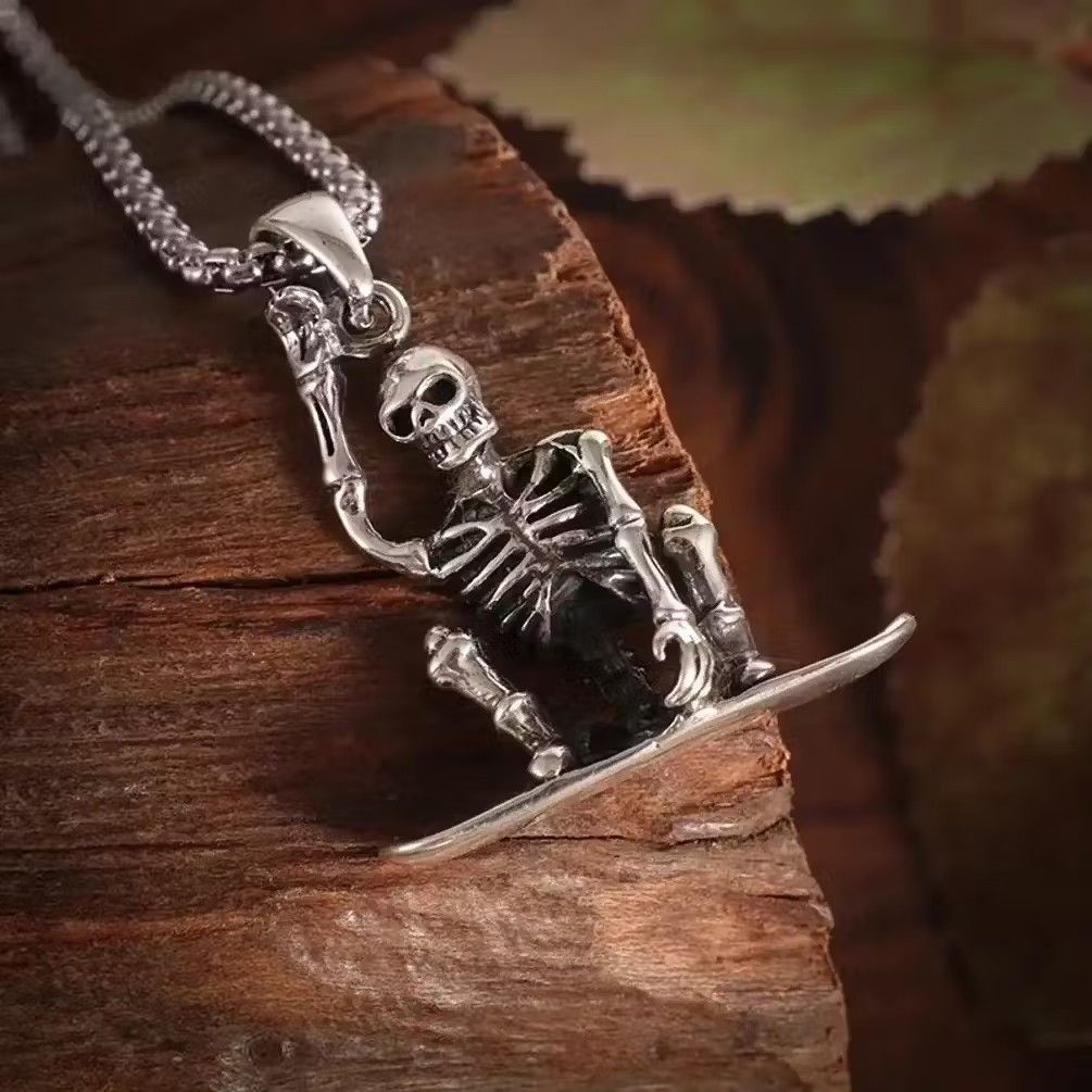 Jewelry Skateboard Skull Pendant Necklace Size ONE SIZE - 1 Thumbnail