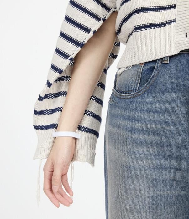 Maison Margiela o1bcso1str0426 MM Striped Knit Cardigan in White/Blue Size XS / US 0-2 / IT 36-38 - 7 Thumbnail