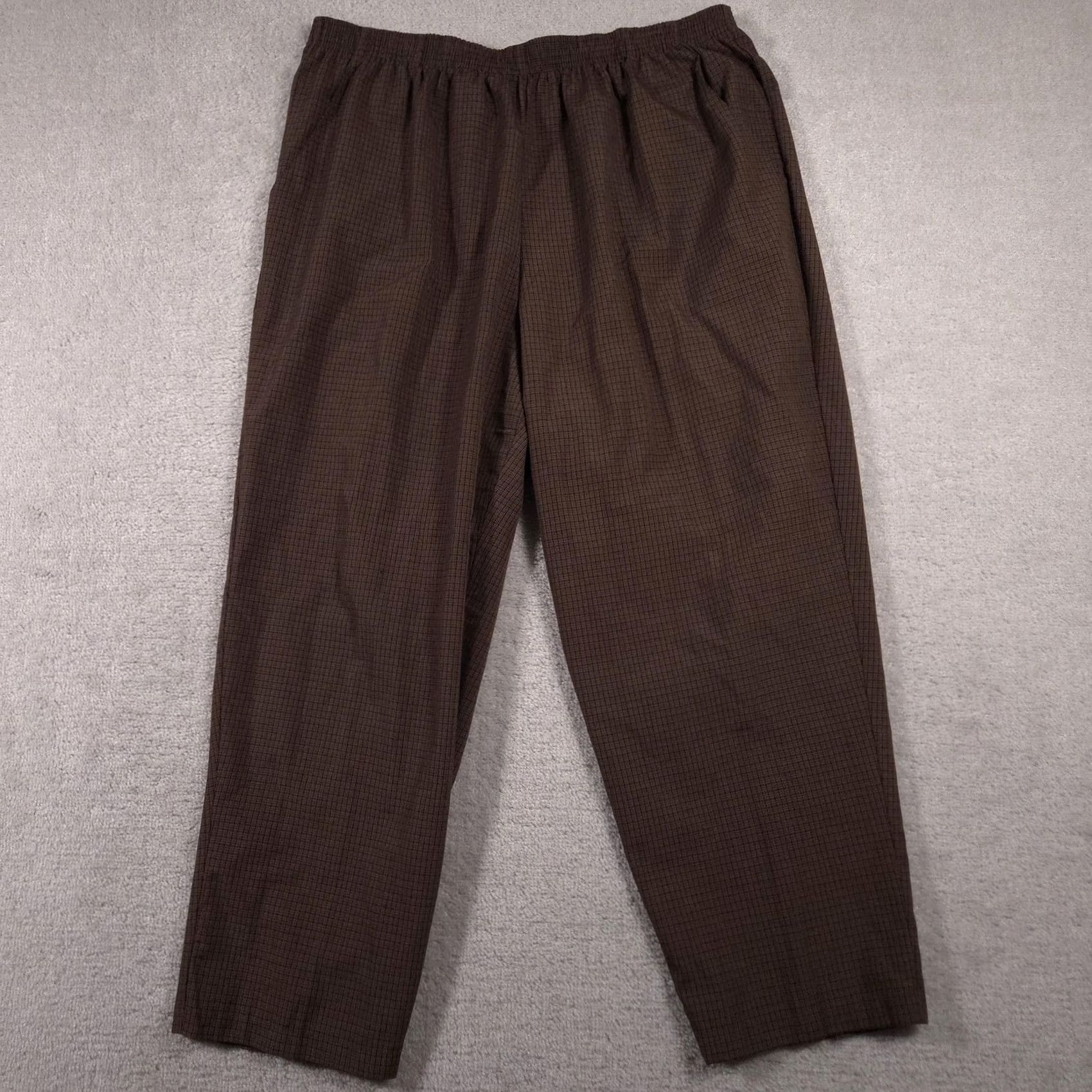 Vintage Br Briggs Plus Size Womens Plaid Brown Polyester Pants 24W Elastic Waist Size 42" / US 20 - 2 Thumbnail