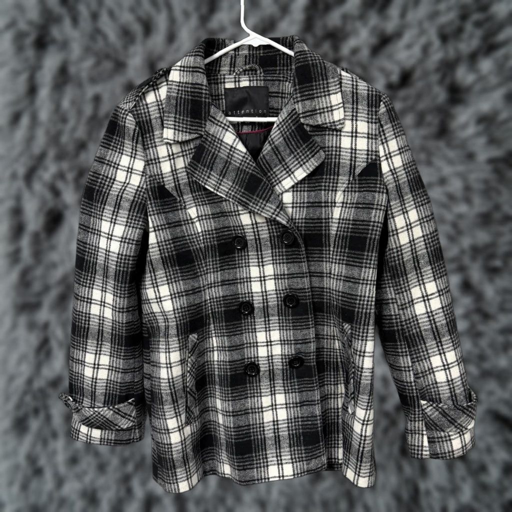 Doublet Attention Pea Coat Womens M Black White Plaid Double Breasted Cozy Dark Academia Coat Size M / US 6-8 / IT 42-44 - 1 Thumbnail