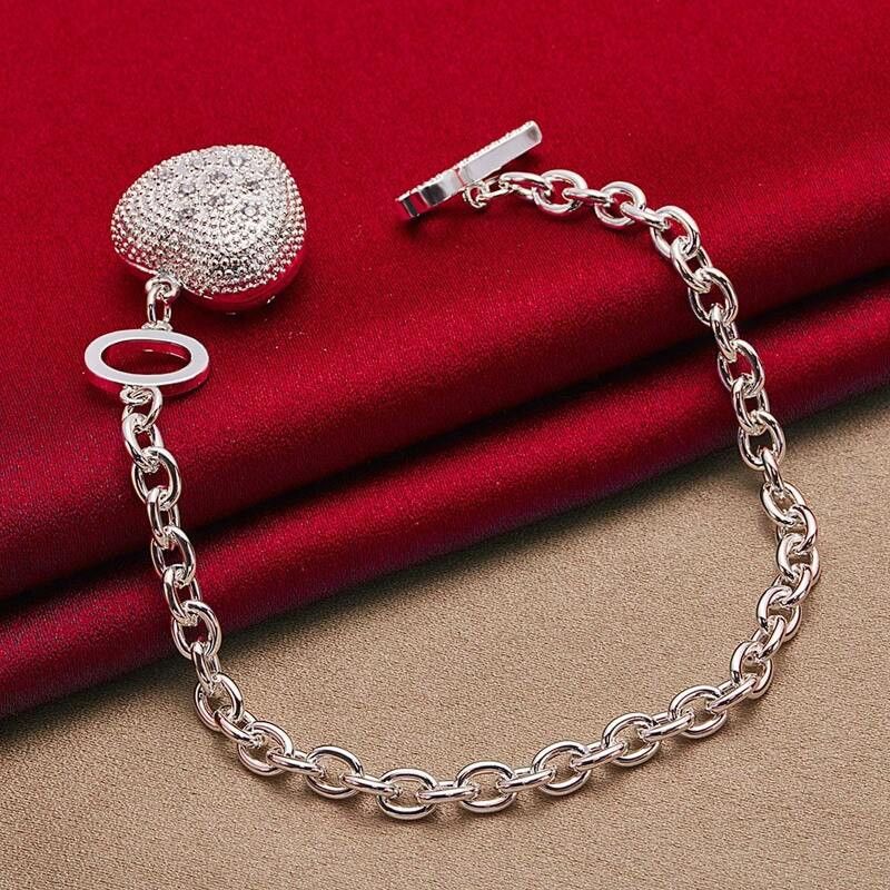 Archival Clothing x Jewelry Zirconia Heart Bracelet Link Jewelry Crystal Drip in Silver, Men's