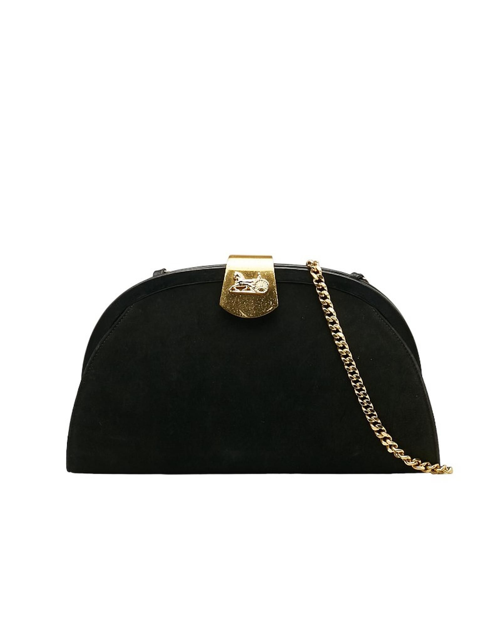 image of Celine Black Leather Chain Shoulder Bag In Ab Condition, Women's
