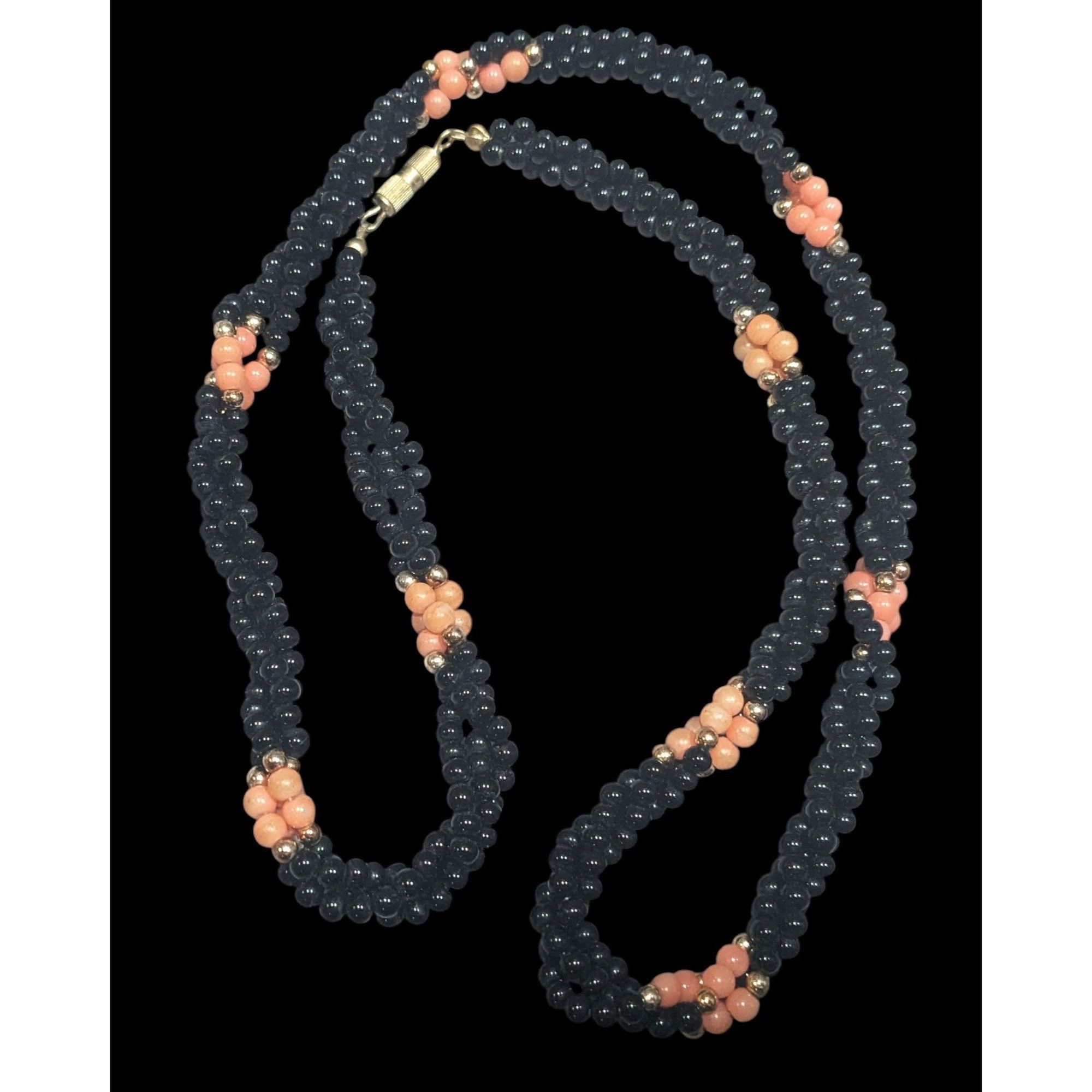 Other Vintage Twisted Black And Coral Tone Glass Beaded Necklace Size ONE SIZE - 1 Thumbnail