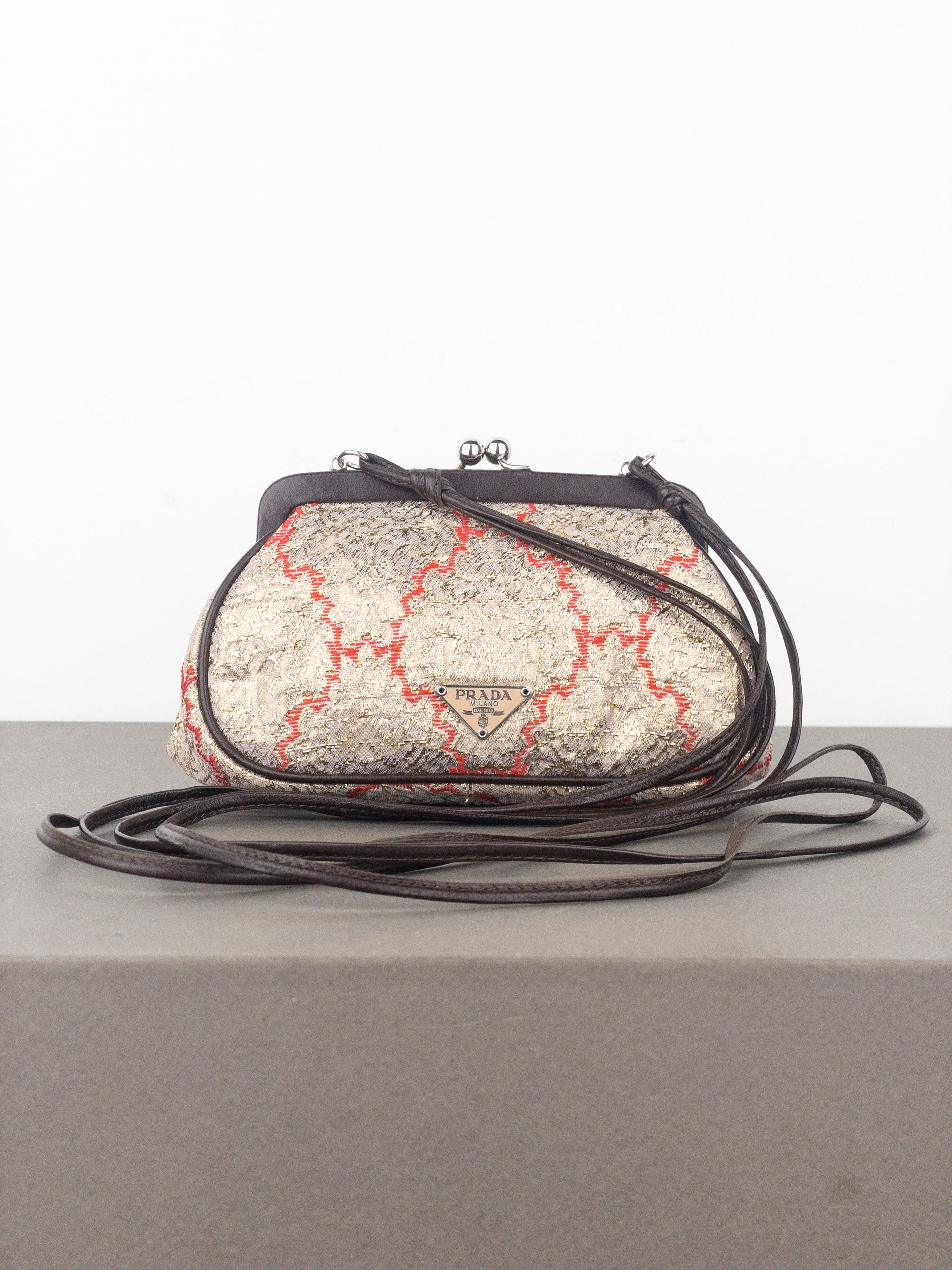 SS02 Gold-Colored Silk Brocade Mini Clasp Pochette Crossbody
