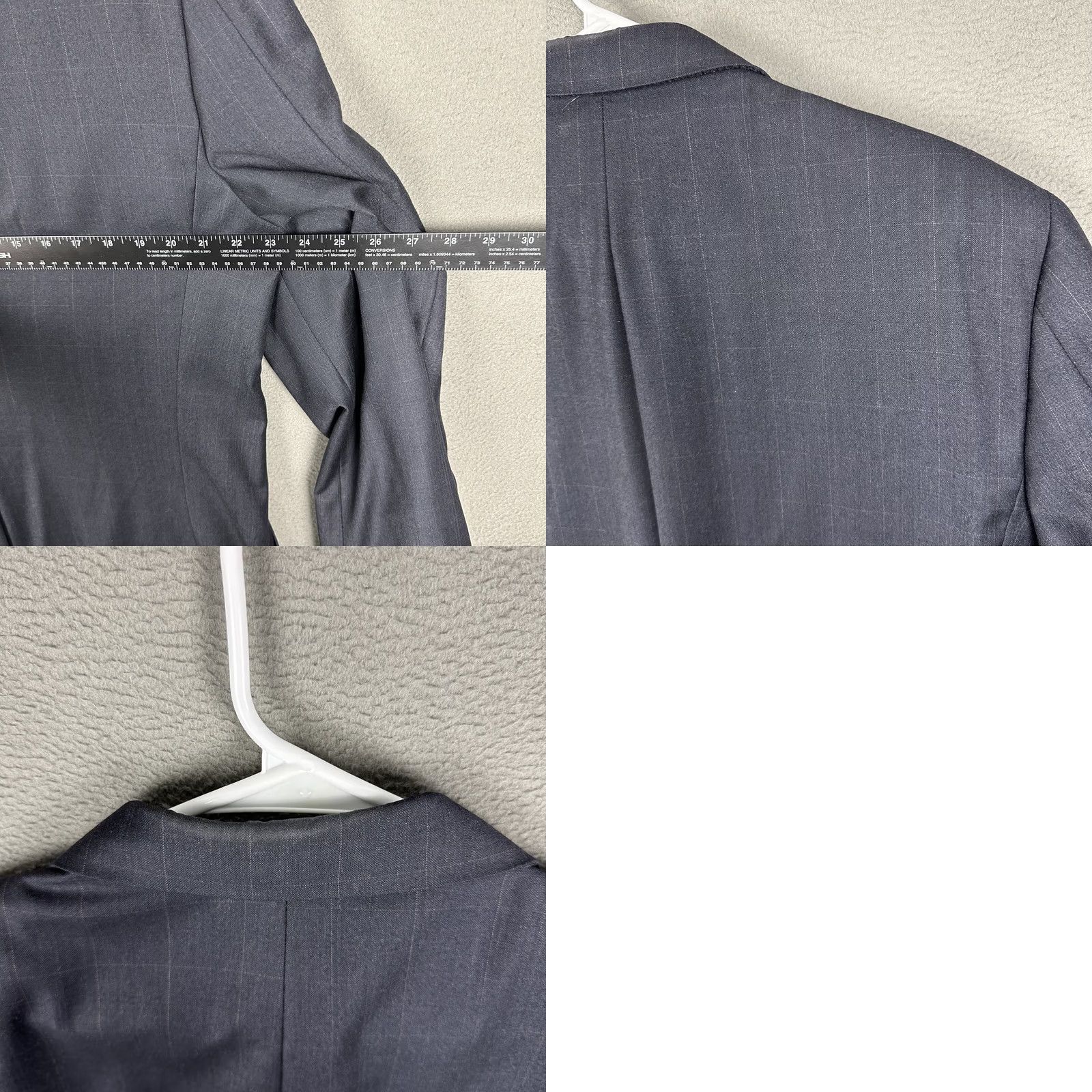 Loro Piana Hickey Freeman Blazer Blue Windowpane Wool 43L Notch Lapel Single-Breasted 2-Button Four-Button Sleeve Long Size 46R - 10 Thumbnail