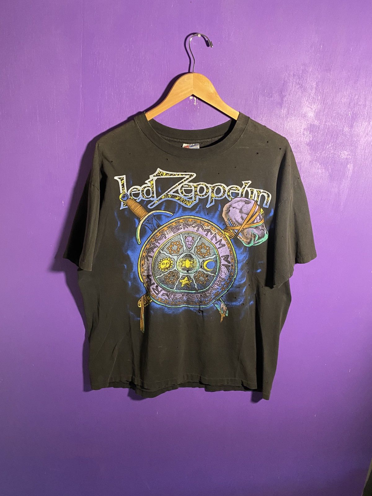 Band Tees Vintage 90s Led Zeppelin zoso faded tour tee Size US XL / EU 56 / 4 - 1 Thumbnail
