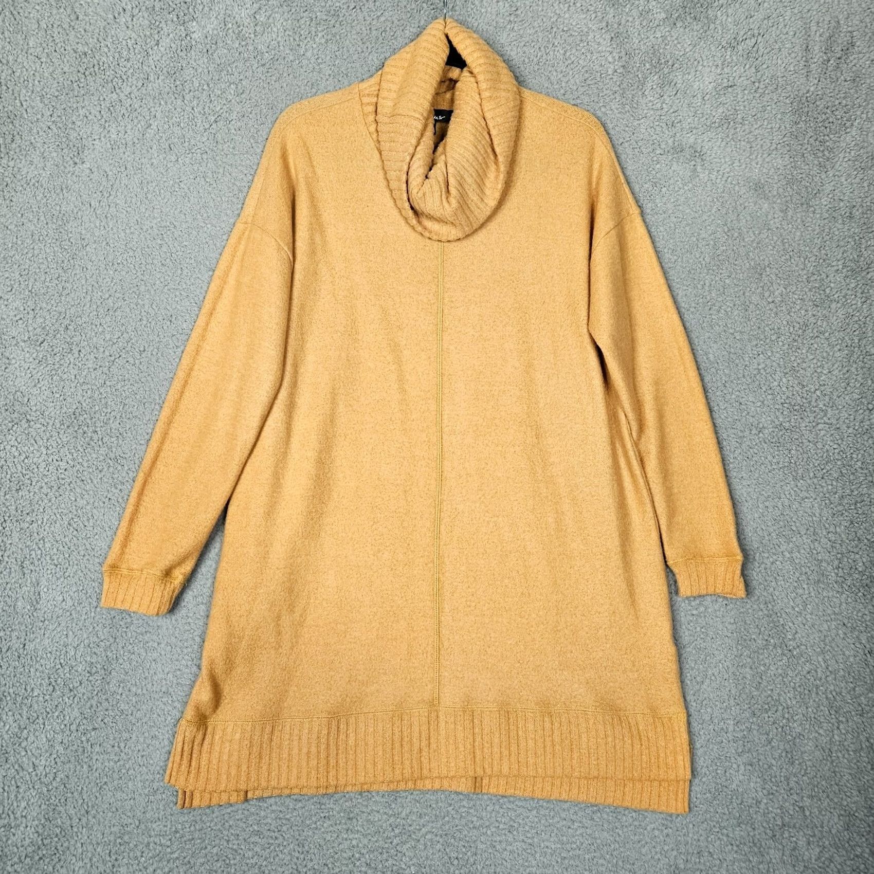 Lulus Lulus Women’s Cowl Neck Sweater Dress Tunic Mustard Camel Long Sleeve Cozy Sz M Beige Solid Mini Dress Mens? Size M / US 6-8 / IT 42-44 - 2 Thumbnail
