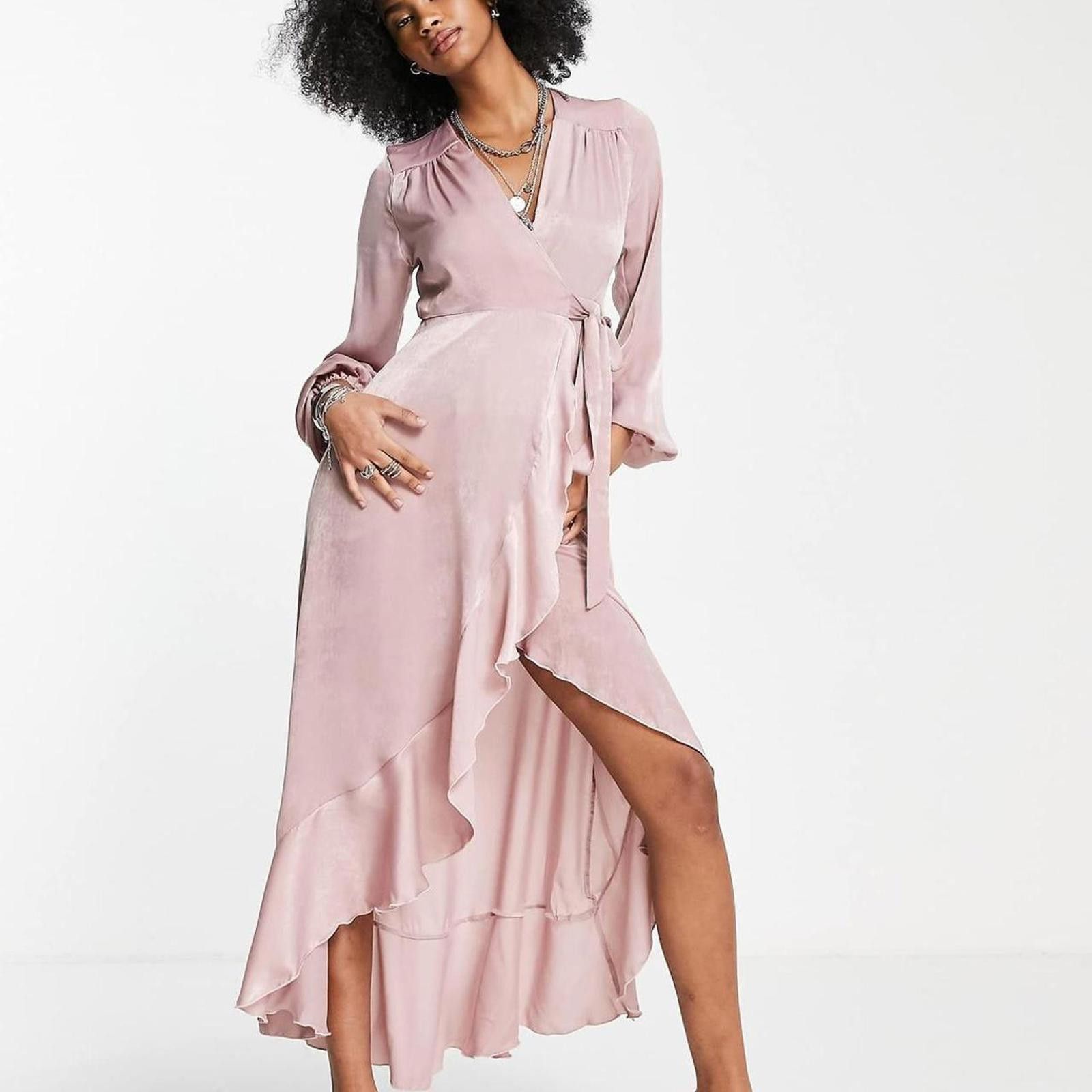 Designer Flounce London satin long sleeve wrap maxi dress Size M / US 6-8 / IT 42-44 - 1 Thumbnail