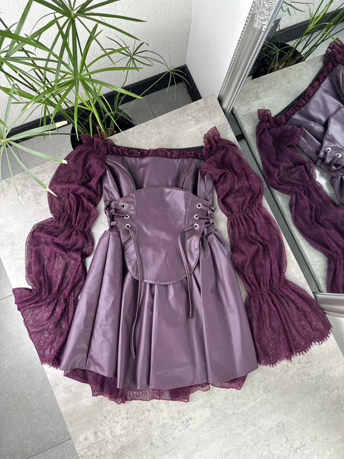 japanese corset dress Brand Faux Leather Mini modern japanese formal dress Eucalyptus Olive Green Bridesmaid Long sleeve dress Color:Rustic Brown