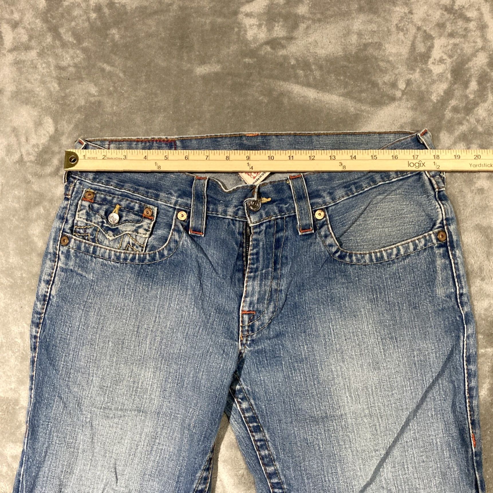 True Religion VINTAGE True Religion Billy Jeans Bootcut Flap Pocket Made In USA Billy Mens 35x24 90s USA Jeans Mens Blue Cotton Denim Embroidered Inseam 24 Size US 35 - 2 Thumbnail