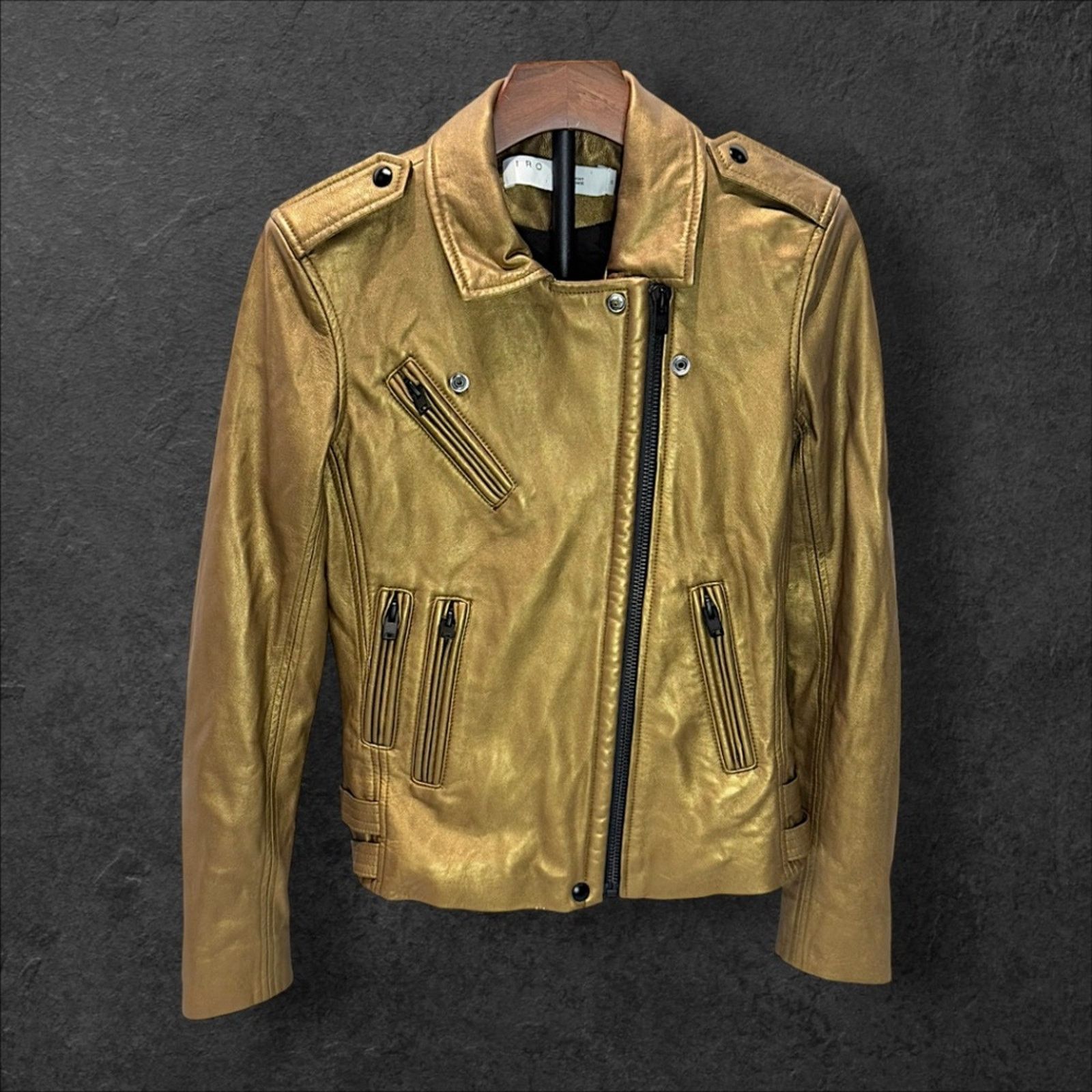 Iro IRO Paris Gold Metallic Leather Moto Jacket Lambskin Size M / US 6-8 / IT 42-44 - 3 Thumbnail