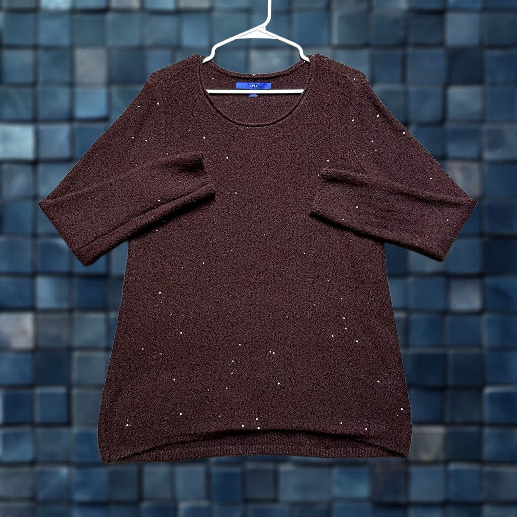 Apt. 9 Apt. 9 Sweater Womens Large Maroon Sequin Roll Neck Long Sleeve Knit EUC Size L / US 10 / IT 46 - 1 Thumbnail