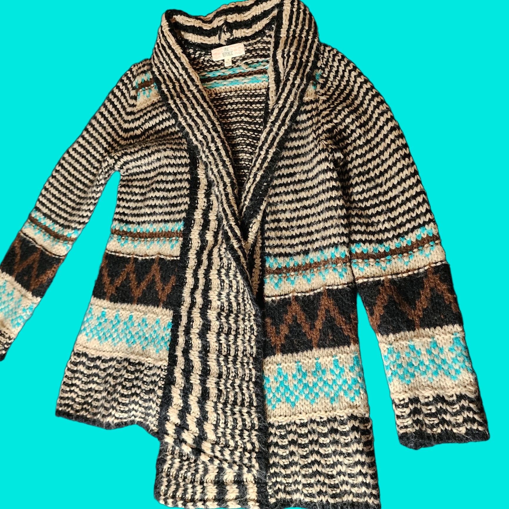 Vintage PINK REPUBLIC Womens Large Brown Open-Knit Cardigan Sweater Size L / US 10 / IT 46 - 1 Thumbnail