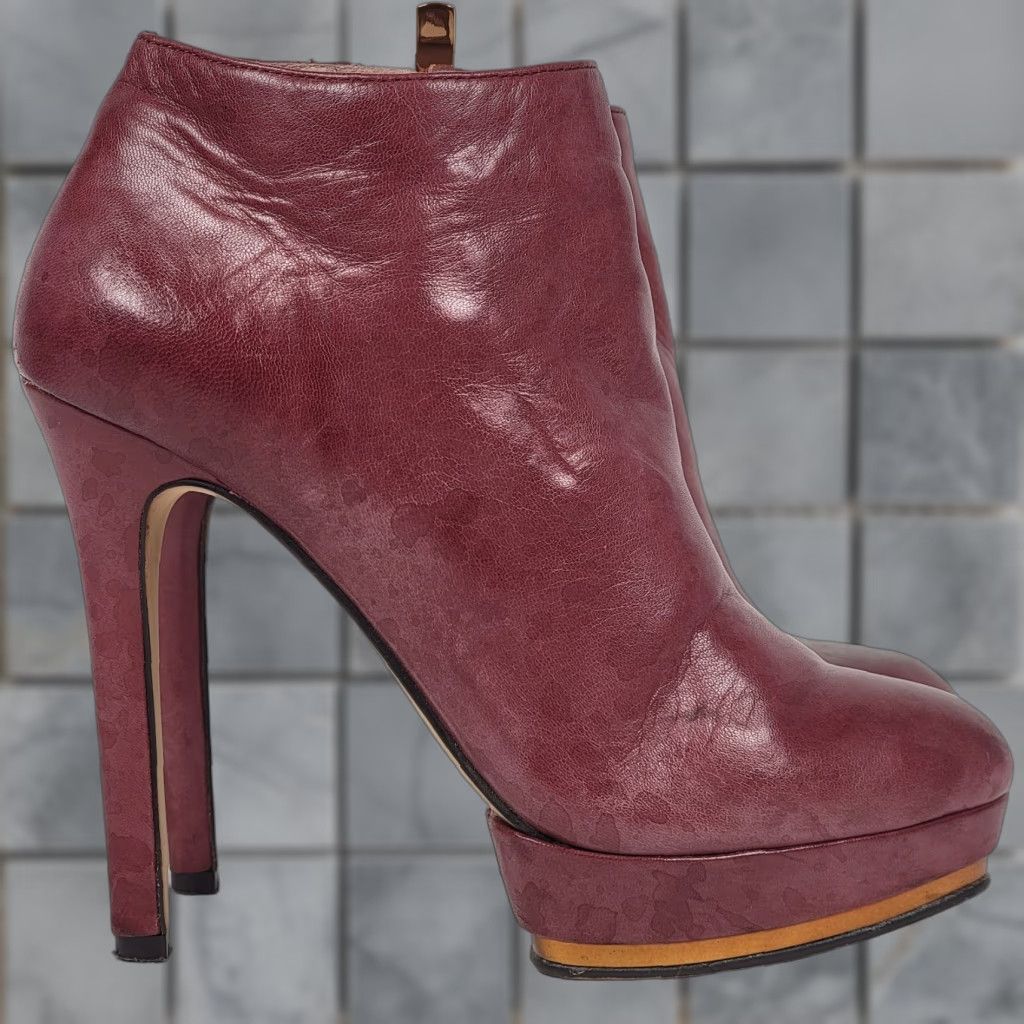 Vince Camuto Vince Camuto Dira Platform Stiletto Ankle Booties Leather Side Zip Women 4.5B Shoes Heel Platform Leather Upper Leather Lining Red-Brown Womens 4.5 B Size US 5 / IT 35 - 1 Thumbnail