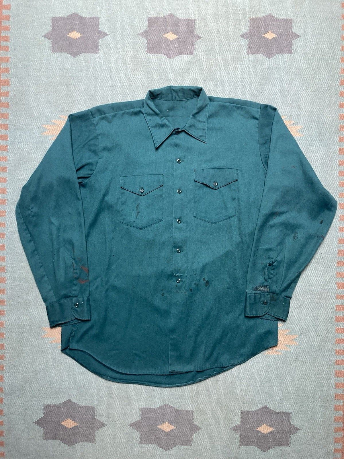Vintage 70s sleeve work shirt chino twill workwear distressed XL Size US XL / EU 56 / 4 - 1 Thumbnail