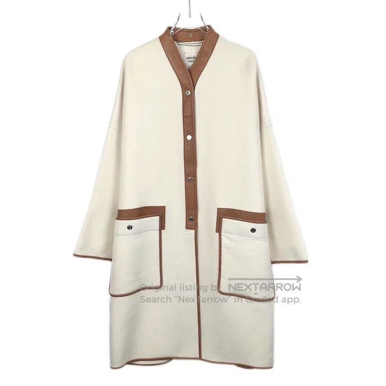 Hermes White Cashmere Single-Breasted Coat